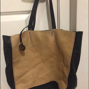 Pulicati leather snd calf hair tote